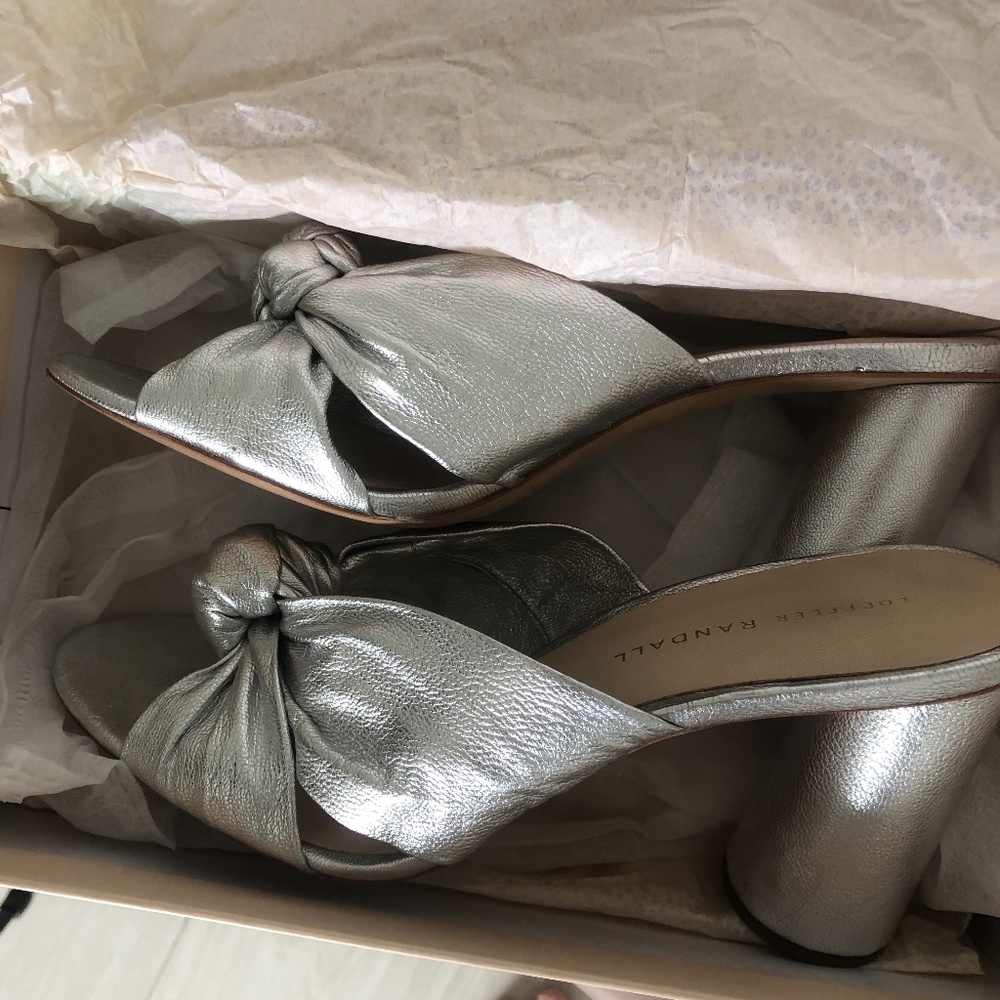 Loeffler Randall Coco Silver Leather Mules, size 8